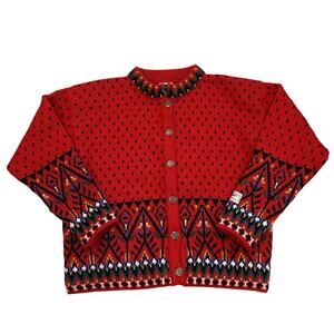 Vtg Dale Of Norway Cardigan Sweater Womens Sz Medium Red Fair Isle Scandinavian